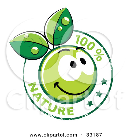 Clipart Illustration Of A 100 Percent Nature Stamp With A Happy Green