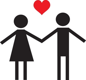 Clipart Image  A Bright Red Heart Above The Heads Of A Male And Female