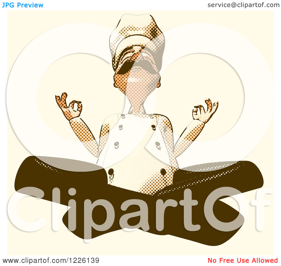 Clipart Of A Halftone Male Chef Meditating   Royalty Free Illustration