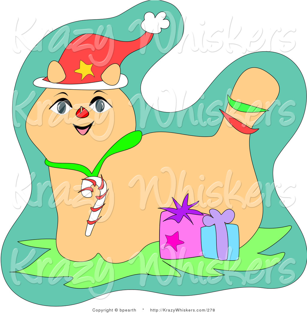 Critter Clipart Of A Cute Christmas Cat Wearing A Santa Hat And Candy