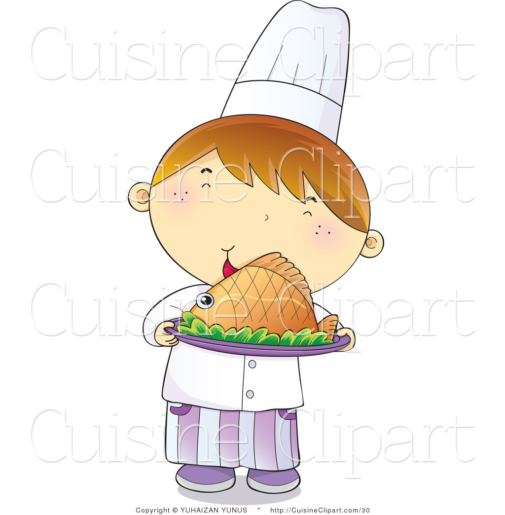 Cuisine Vector Clipart Of A Young Male Chef Boy Smiling And Holding A