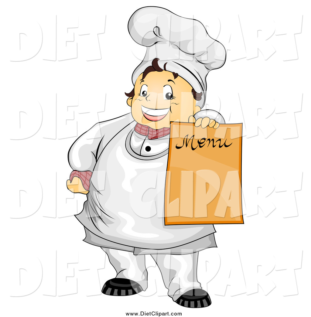 Diet Clip Art Of A Chubby Male Chef Holding Out A Blank Menu Board