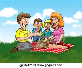 Drawing   A Family Enjoying A Picnic In The Park  Clipart Drawing