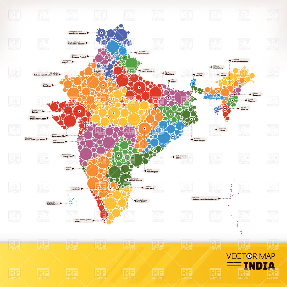 India Administrative Divisions   Map Made Of Multicolored Circles    