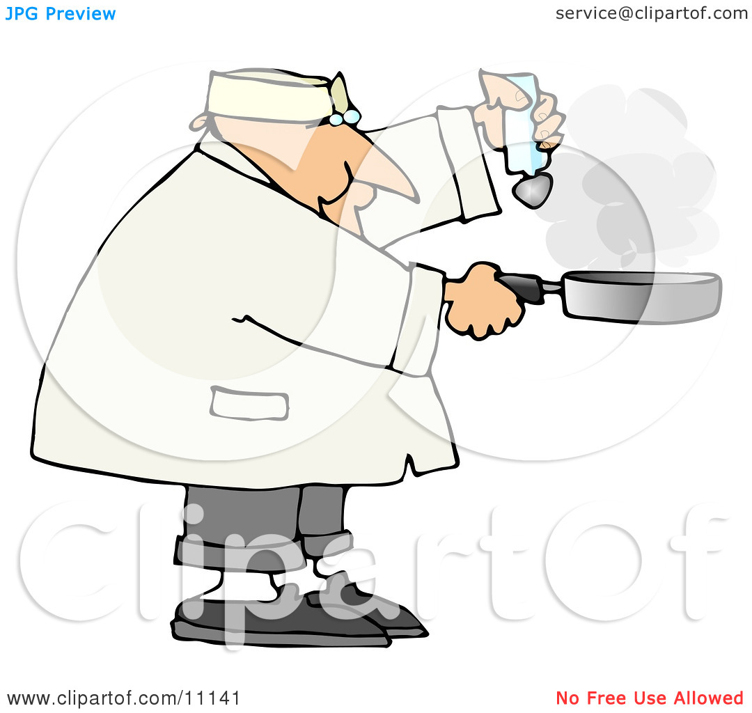 Male Chef Salting Food In A Frying Pan Clipart Picture By Dennis Cox