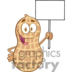 Peanut Cartoon Mascot Character Holding Up A Blank Sign