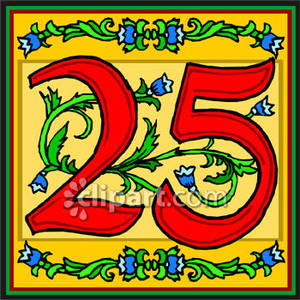 Red Number 25 With Flowers   Royalty Free Clipart Picture