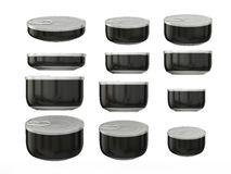 Set Of Black Round Bottom Tin Cans In Various Sizes Clipping Pa Stock