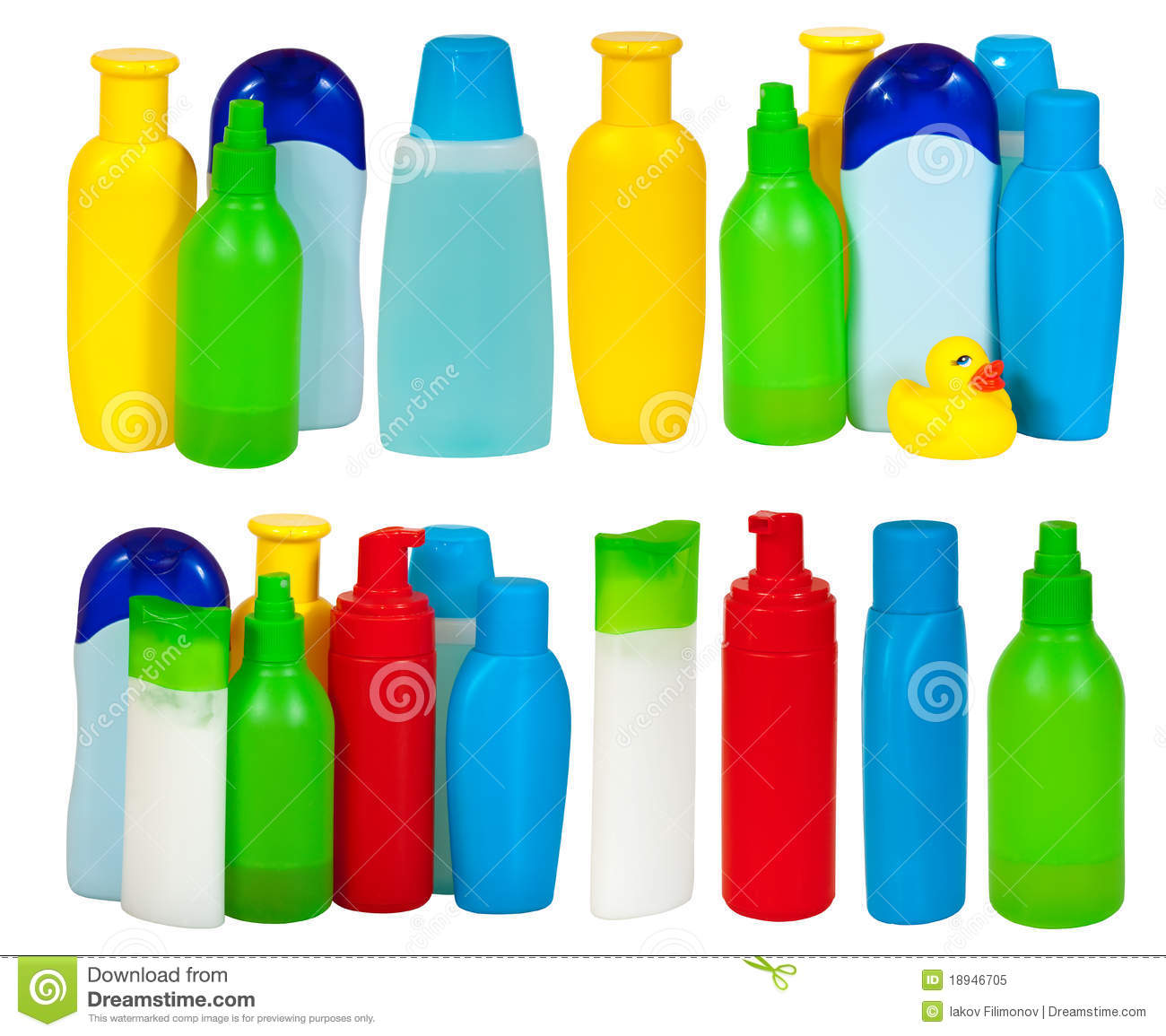 Set Of Many Toiletries Bottle   Isolated On White Backgrounds With    