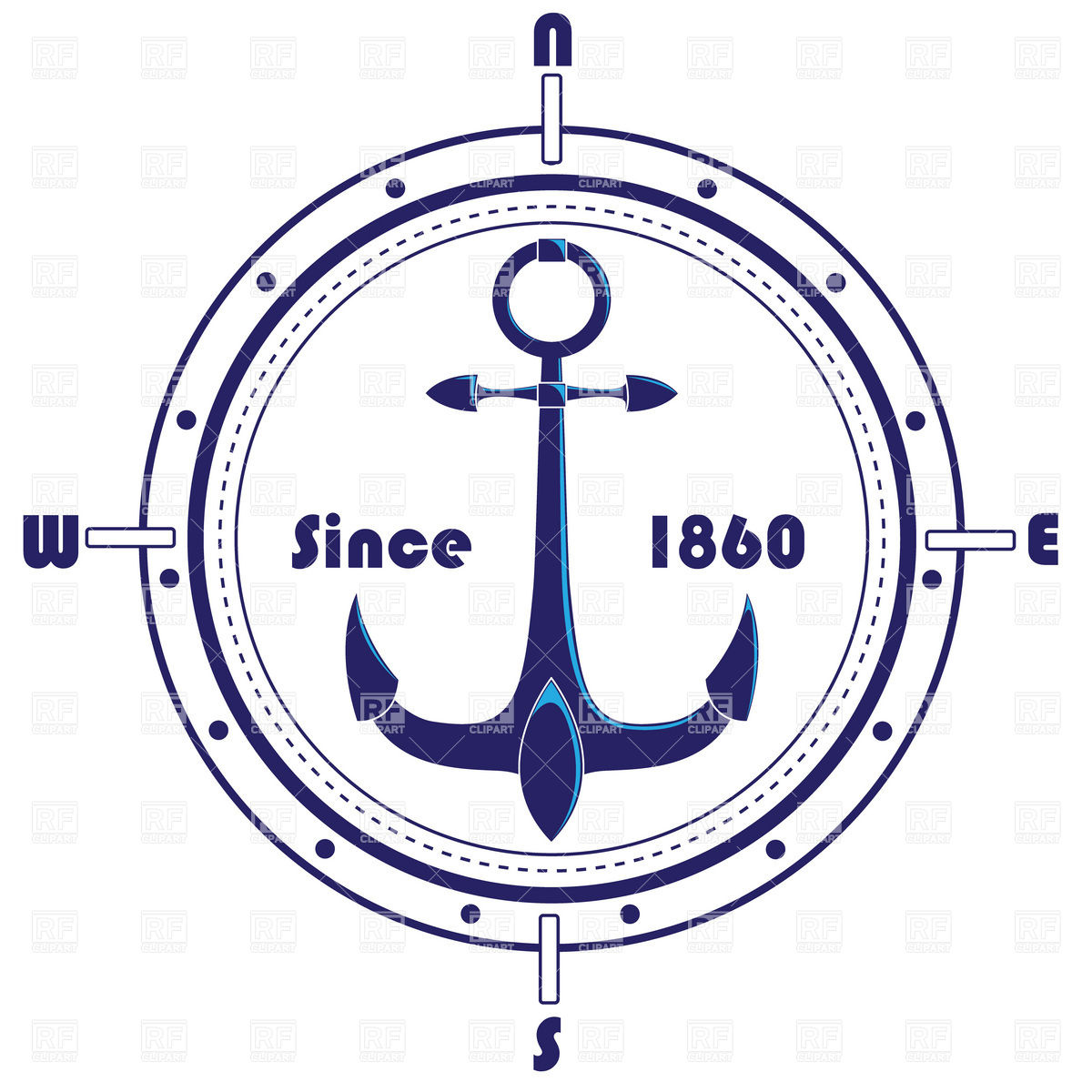 Simple Anchor Wind Rose Emblem With Clipart