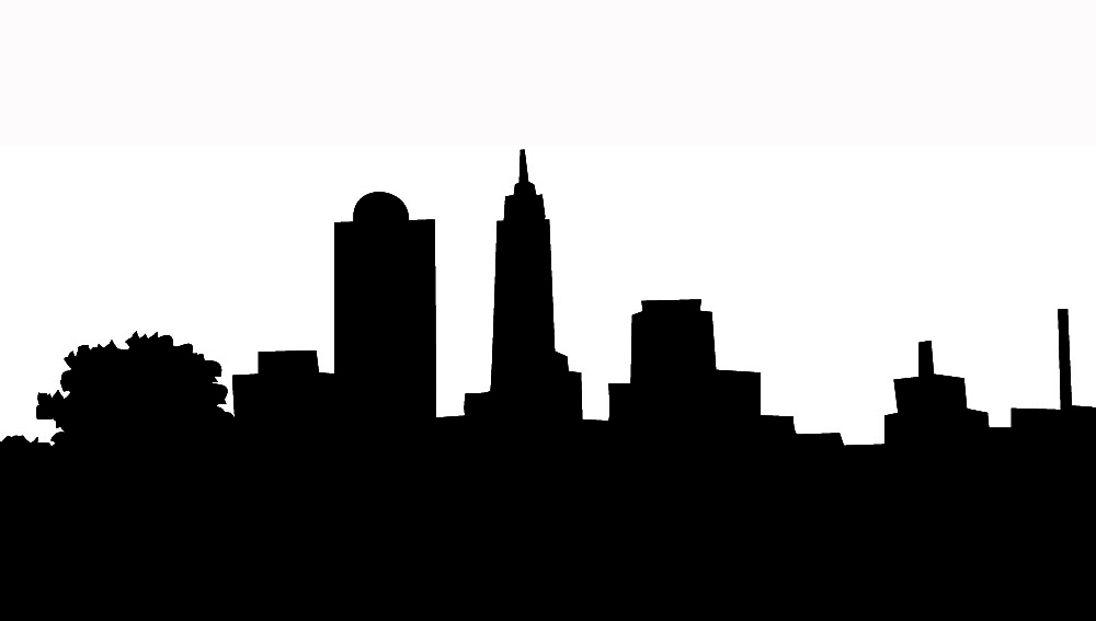 Skyline Silhouette Of City With Tree And Towers