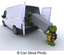Tortoises Loading A Refridgerator Into A Van Stock Illustration
