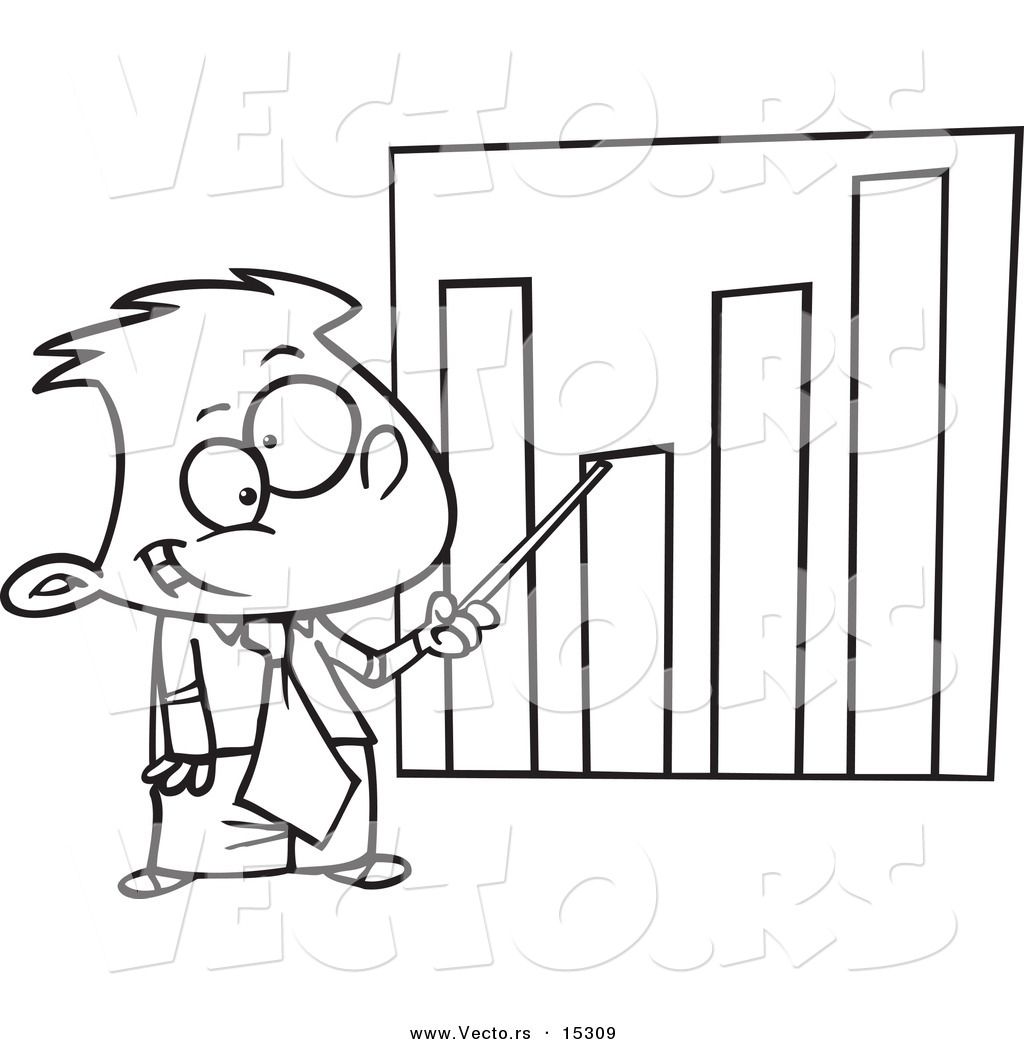 Vector Of A Cartoon Businessboy Pointing To A Bar Graph   Coloring