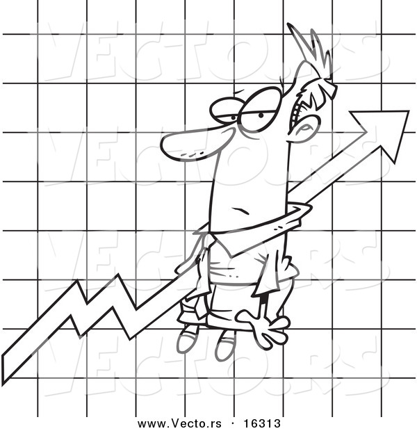 Vector Of A Cartoon Businessman Stuck On An Upwards Graph   Outlined