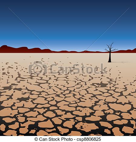 Vector   Vector Lonely Tree In Dry Desert   Stock Illustration