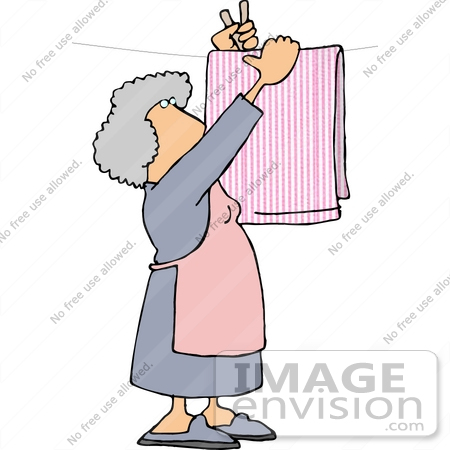 Woman Putting Laundry On A Clothes Line To Sun Dry Clipart    18858 By