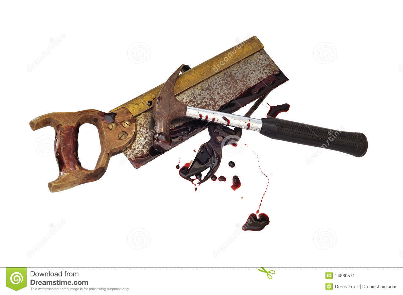 Bloody Gory Prunerssaw And Hammer Stock Image   Image  14880571