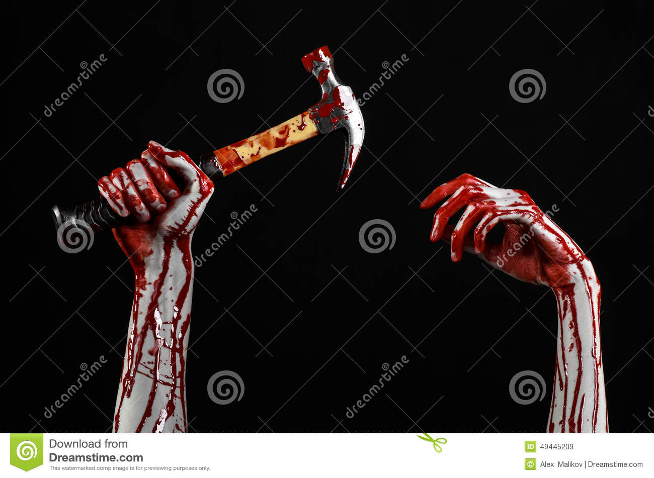 Bloody Halloween Theme  Bloody Hand Holding A Bloody Hammer Isolated