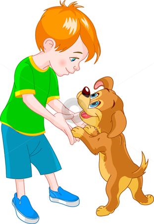Boy And Dog Stock Vector Clipart Red Hair Boy Playing With Cute Puppy