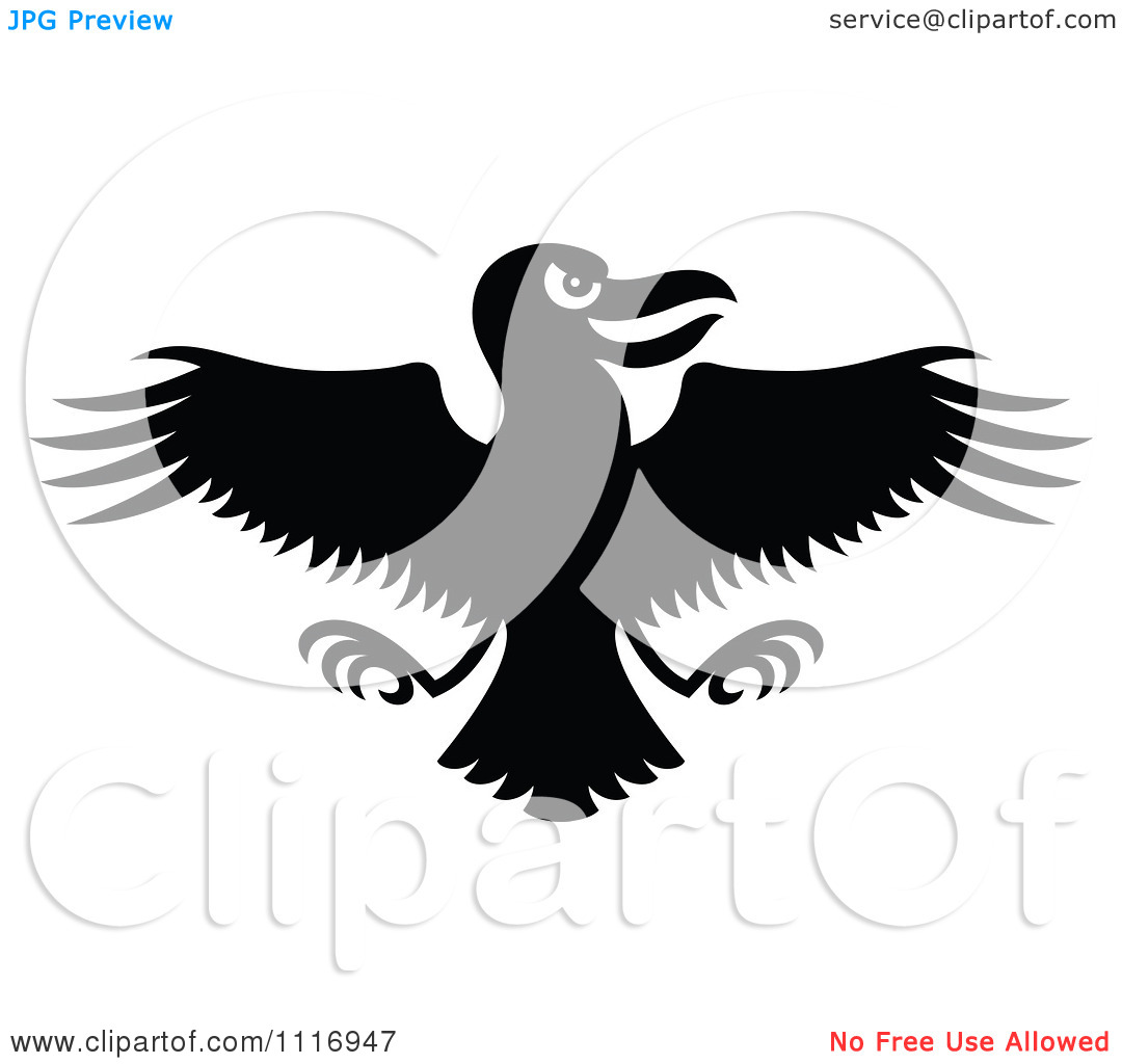 Cartoon Of A Black Evil Flying Crow   Royalty Free Vector Clipart By    