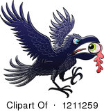 Cartoon Of A Crow Flying With An Eyeball Royalty Free Vector Clipart