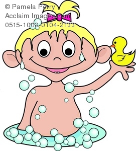 Clip Art Illustration Of A Girl Baby Taking A Bath   Acclaim Stock