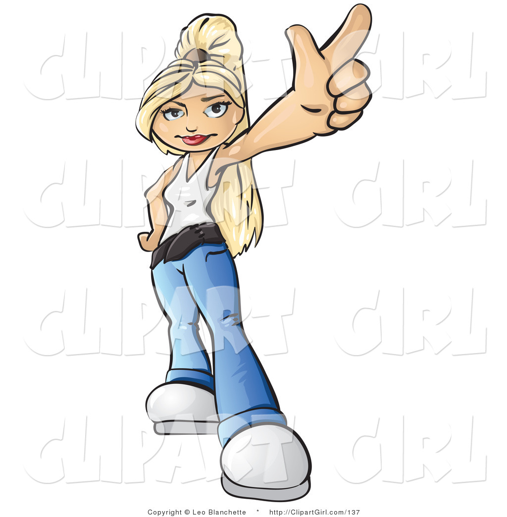 Clip Art Of An Attractive Blonde Teenage Girl In A White Tank Top And