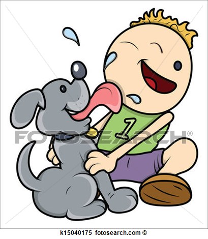Clipart   Dog Licking Face Of Kid   Vector  Fotosearch   Search Clip