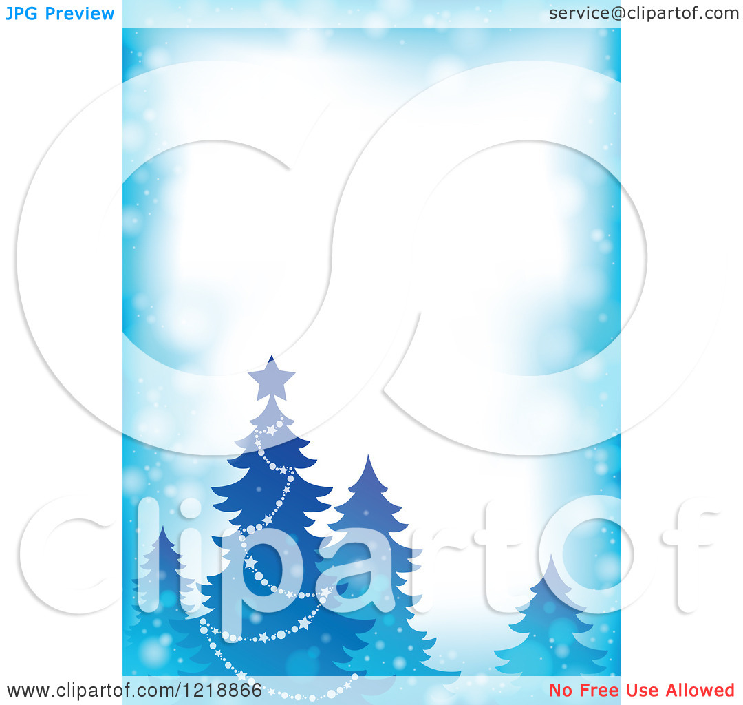 Clipart Of A Blue Border With A Christmas Tree And Flares   Royalty    