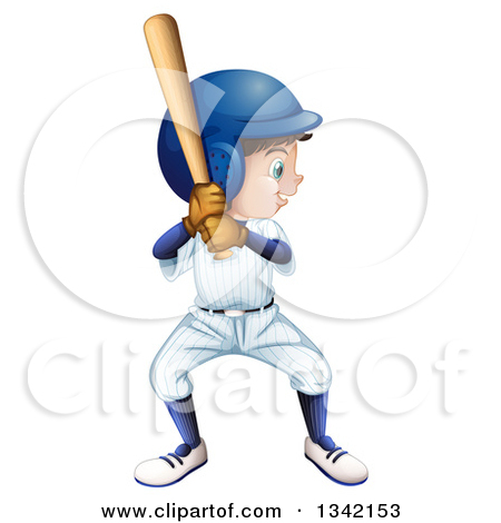 Clipart Of A White Boy Baseball Player Batting   Royalty Free Vector    