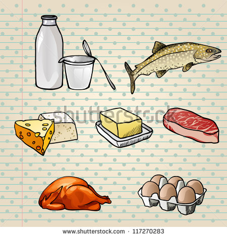Colorful Food Icons Set  Milk Cheese Butter Eggs Fish And Chicken