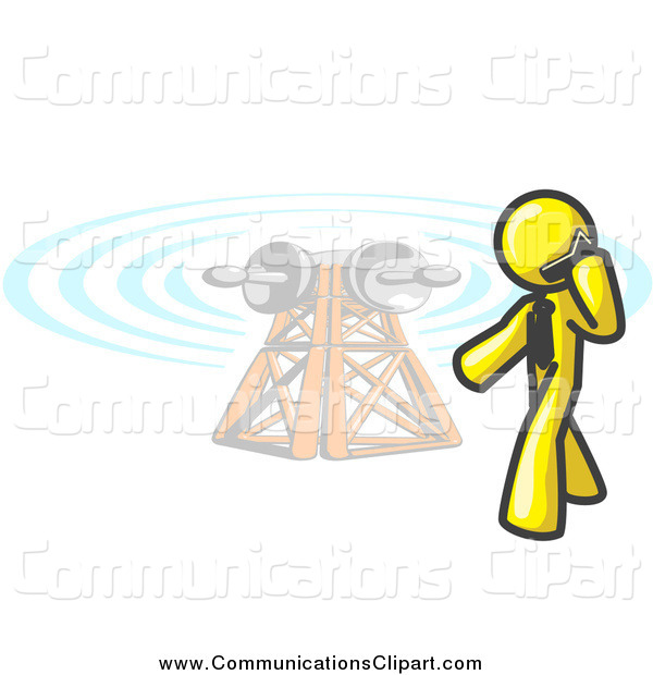 Communication Clipart Of A Yellow Businessman Talking On A Cell Phone