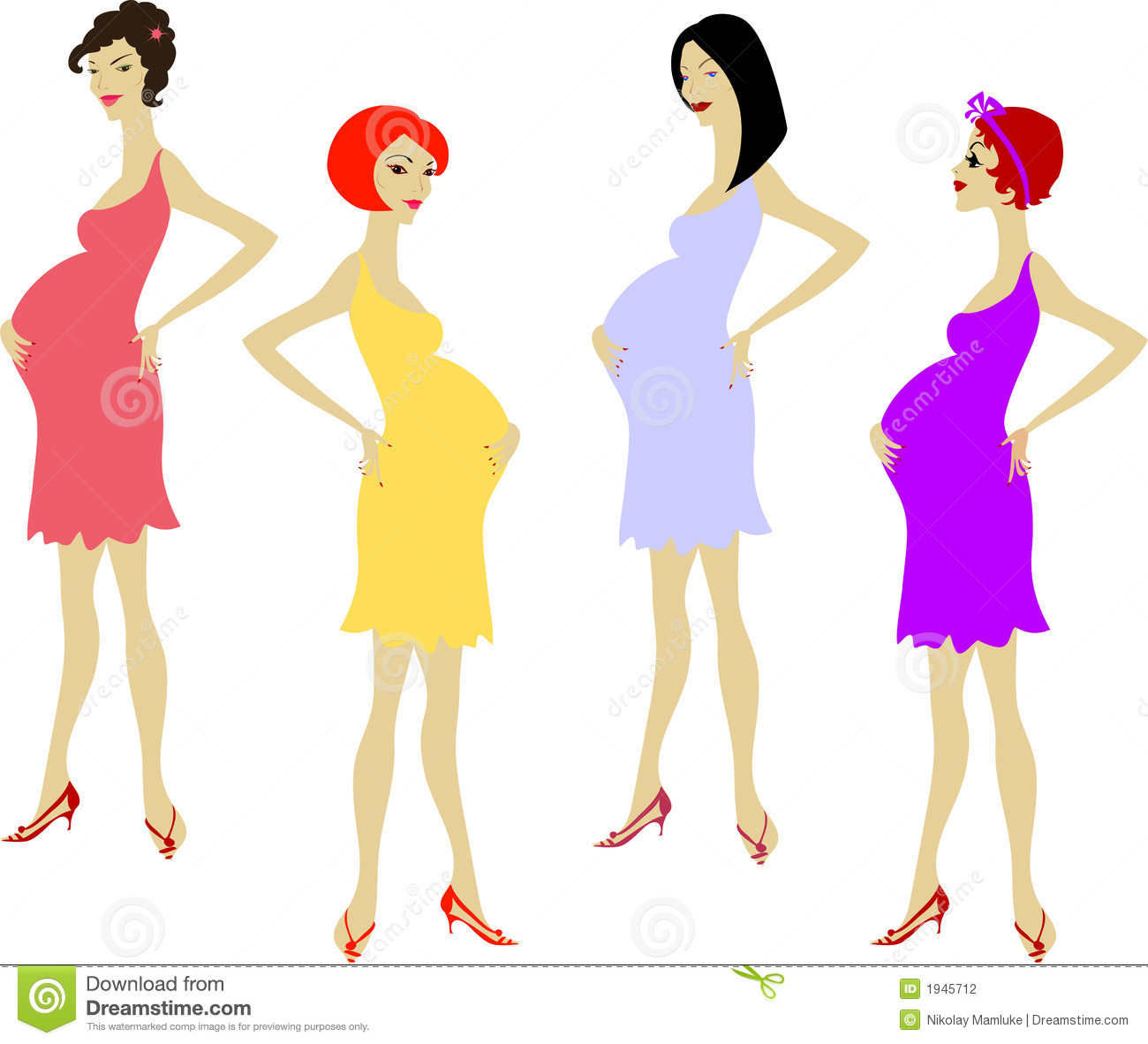 Distinct And Different Variations Of A Pregnant Lady Illustration