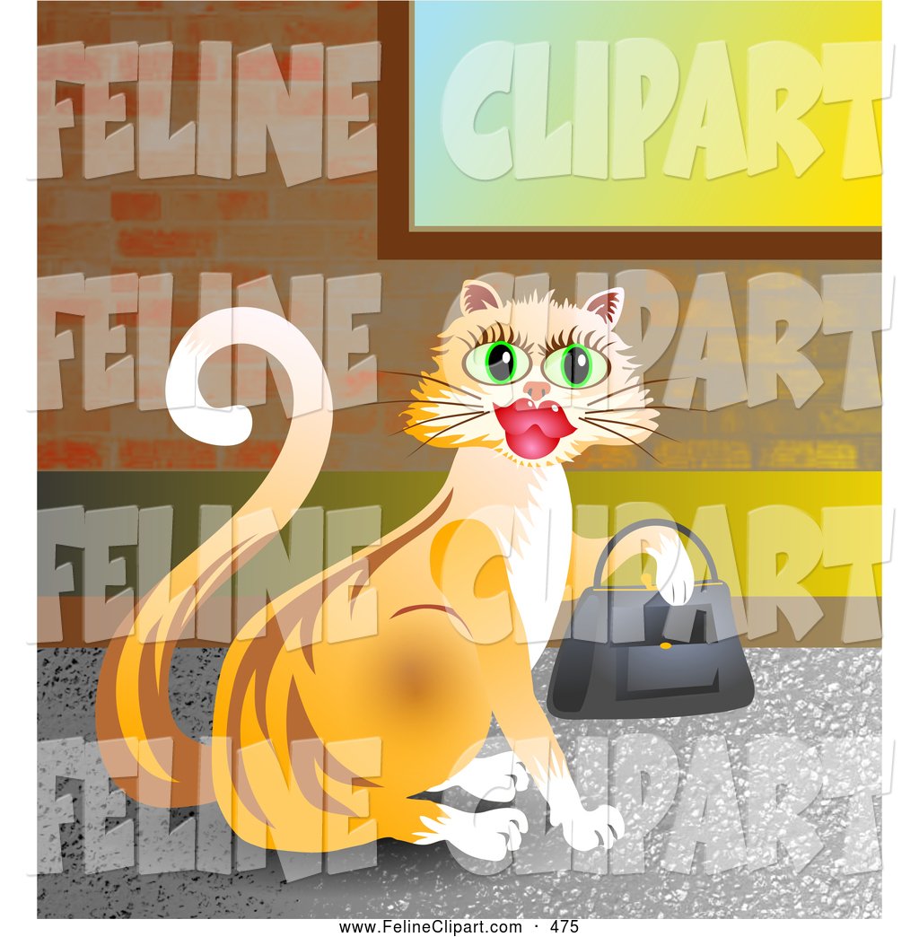 Feline Clip Art Of A Cute Shopping Orange Kitty Cat Wearing Lipstick