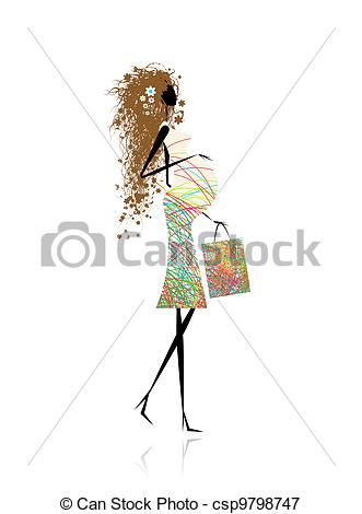 Vector   Pregnant Woman With Shopping Bag For Your Design   Stock