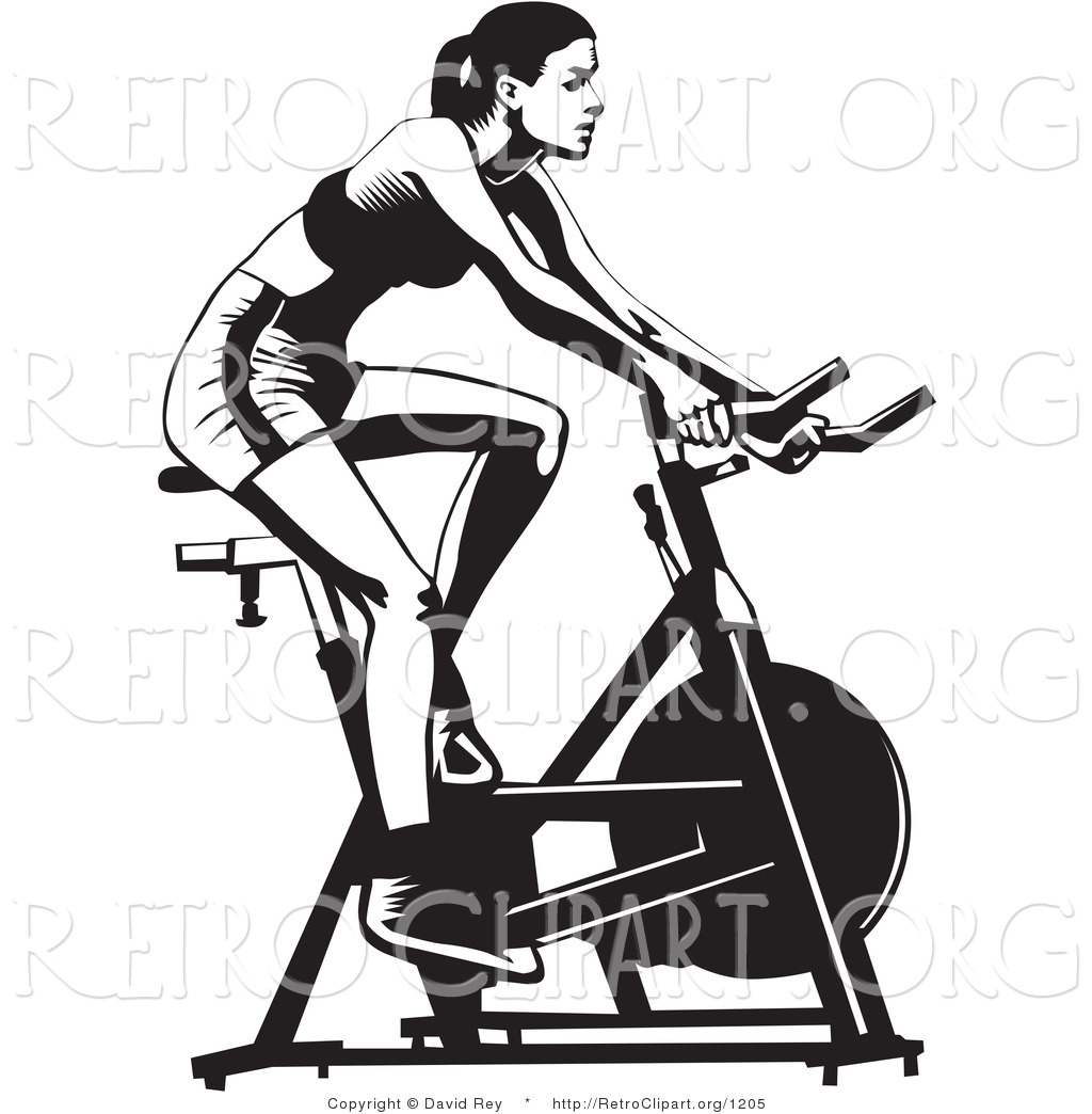 Vector Retro Clipart Of A Fit Woman Using A Stationery Bike By David