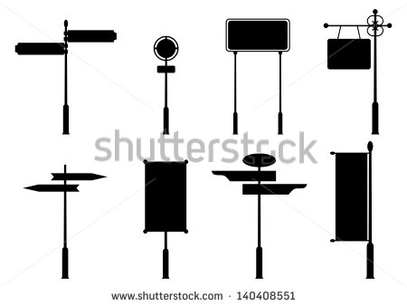 Vintage Road Signs  Set Of Black Silhouettes On White Background