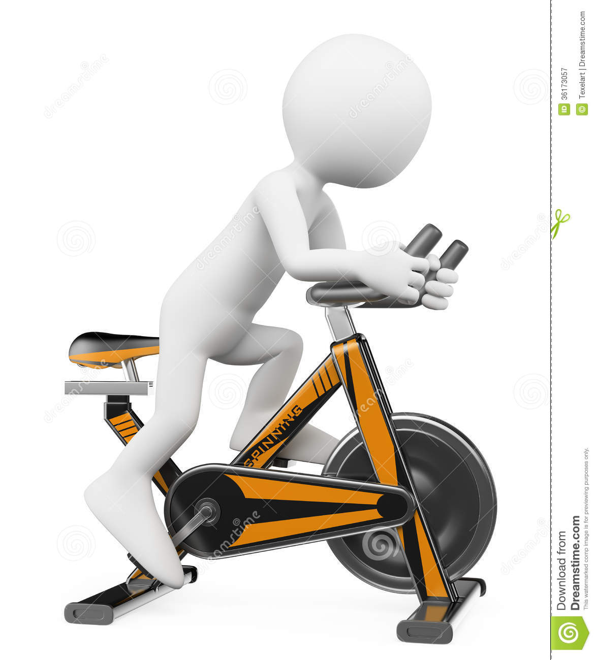 White People  Man In A Gym Doing Spinning On A Bike  White Background