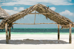 White Sandy Tropical Beach With Shed Standing Near Stock Image