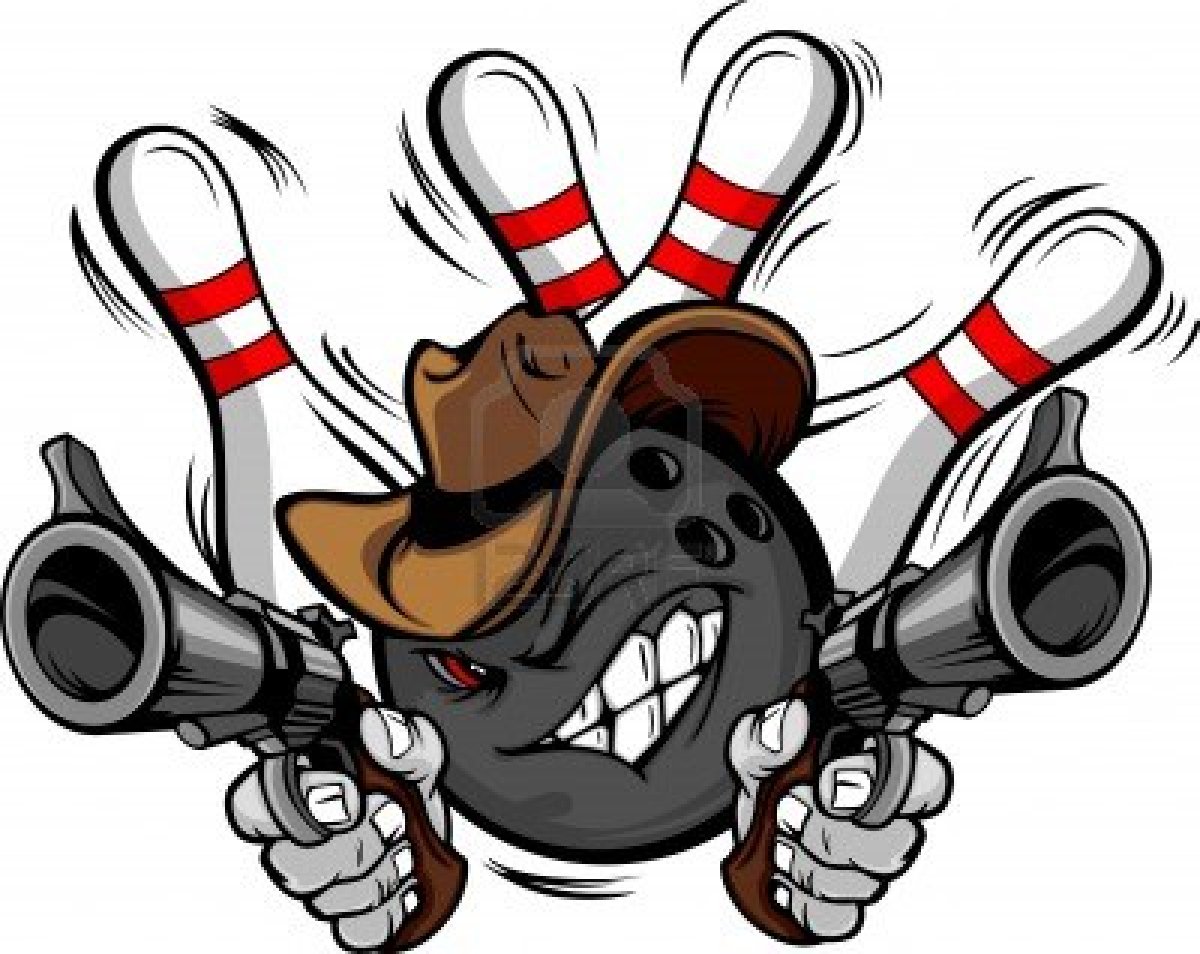 18251537 Bowling Ball Cartoon Face With Cowboy Hat Holding And Aiming