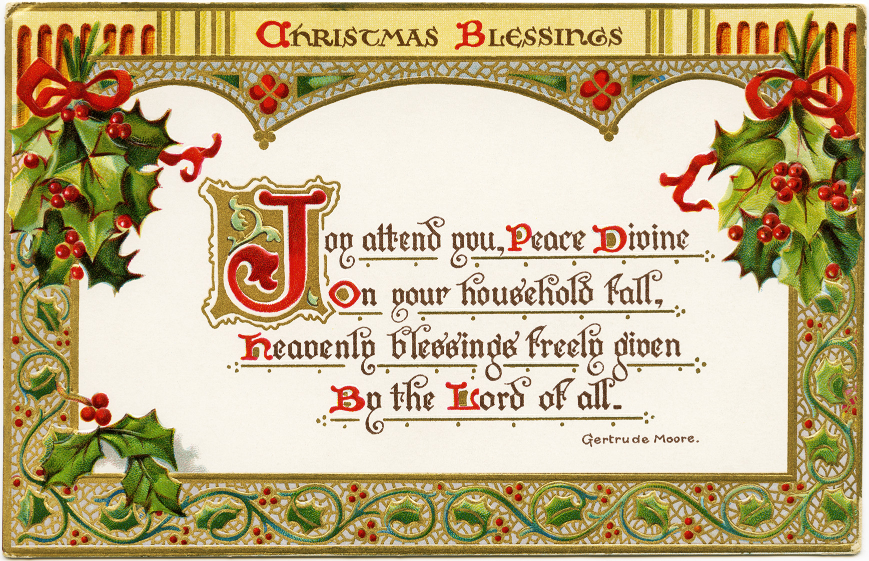 Christmas Message Holly Berries Clipart Old Fashioned Printable Card