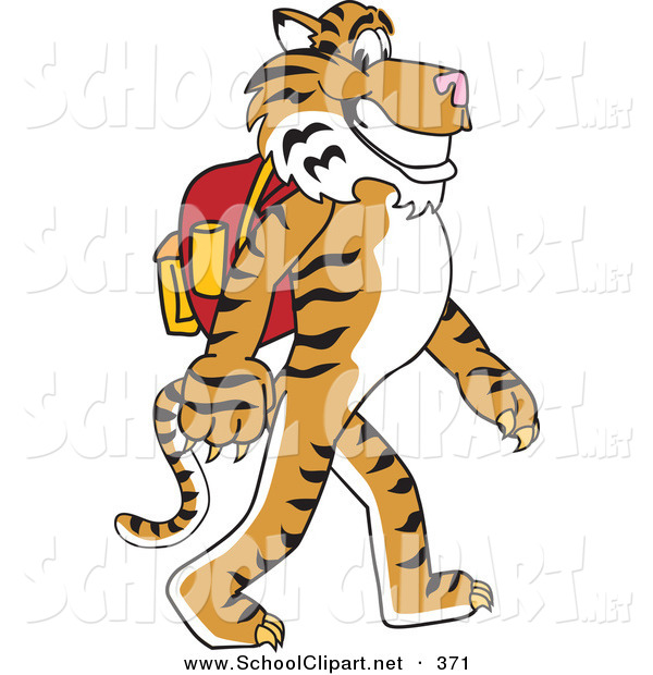 Clip Art Of A Happy Tiger Character School Mascot Walking To School By