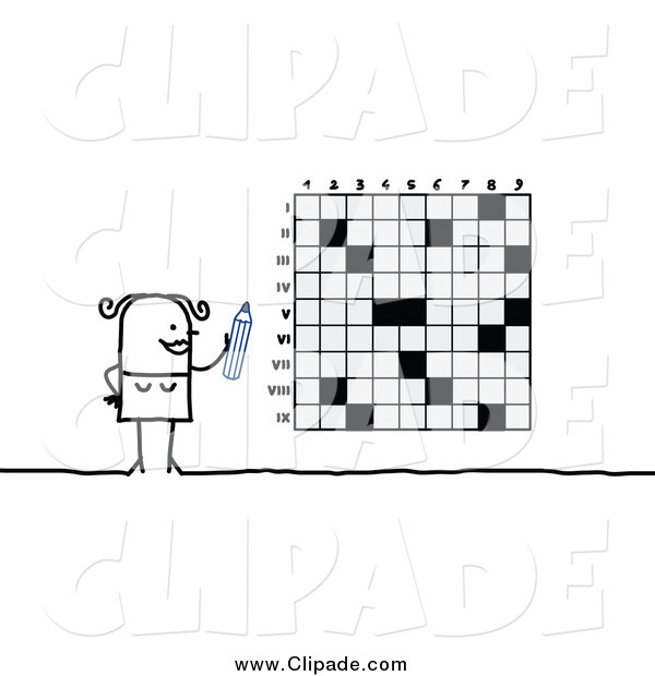 Clip Art Of A Stick Woman And A Giant Crossword Puzzle By Nl Shop    