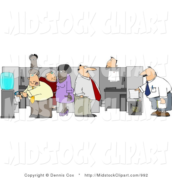 Clip Art Of White And Black Office Employees Doing Their Daily Routine    
