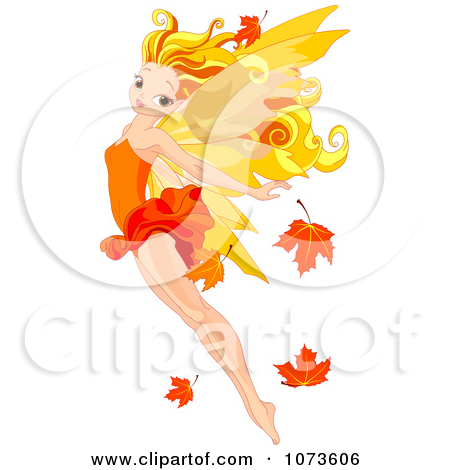 Clipart Beautiful Fall Fairy Flying With Autumn Leaves   Royalty Free