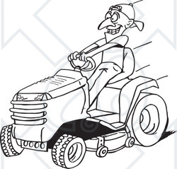Clipart Black And White Man On A Riding Lawn Mower   Royalty Free