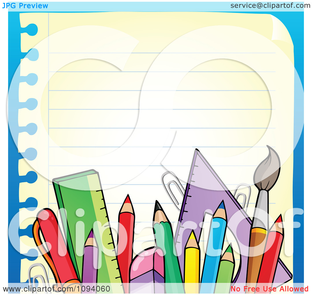 Clipart Border Of School Supplies And Ruled Paper 2   Royalty Free