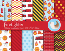 Firefighter Digital Paper   Fireman Digital Paper   Firetruck Paper