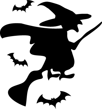 Halloween Witch Clip Art Flying Witch On Broom With Bats