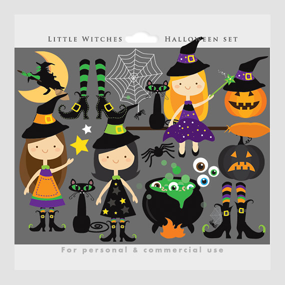 Items Similar To Witch Clipart   Halloween Clip Art Witches Cute    
